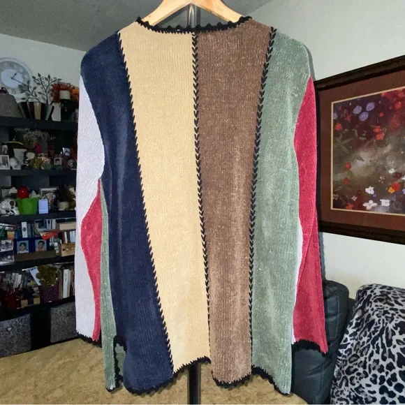 90’s Patchwork Colorblock Vintage Soft Chenille Knit Sweater Size Large - Picture 14 of 17